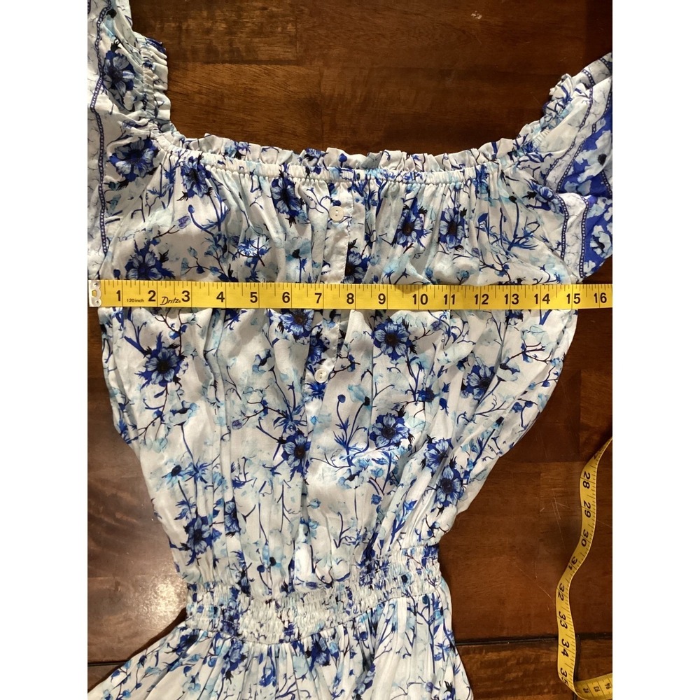 TAJ by Sabrina Crippa Blue Floral Boho Tiered Mini Dress S - Picture 8 of 9